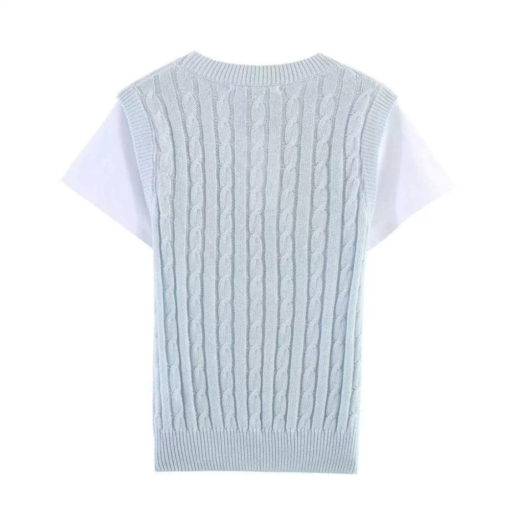 ZARA Summer Fresh Light Blue Fake Two Piece Knit Sweater